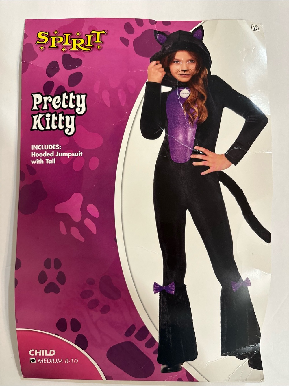 Spirit Pretty Kitty Hooded Jumpsuit Halloween Costume - Black & Purple Complete
